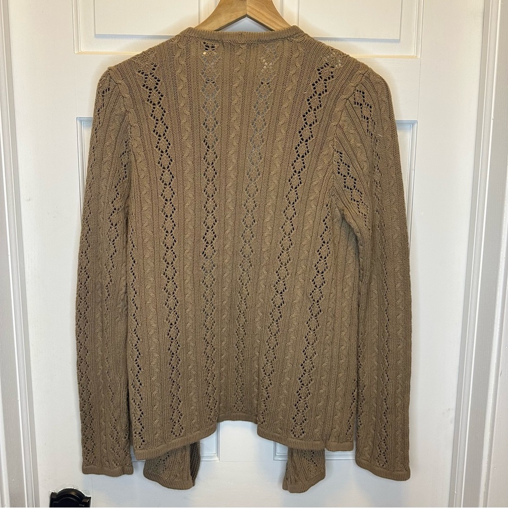 JEANNE PIERRE Light Brown Open-Front‎ Cardigan M 100% Cotton - Picture 2 of 9